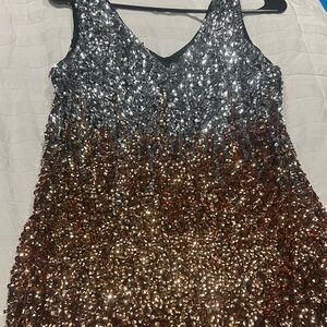 PrettyGuide Silver and Brown Sequin Top